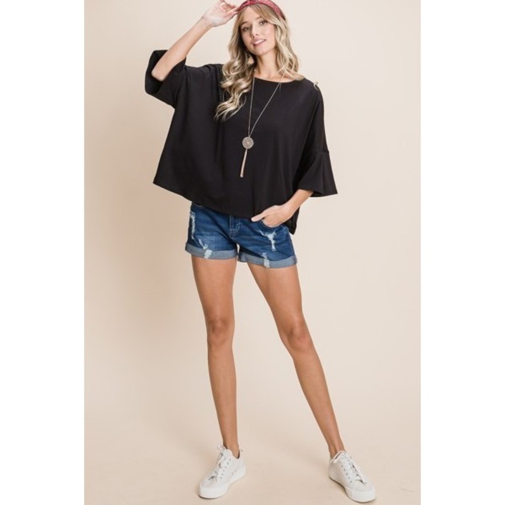 Solid Cotton Casual Top - Picture 2 of 5